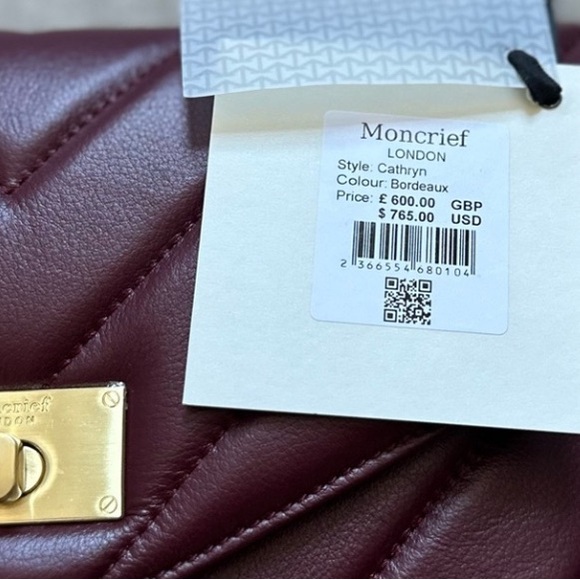 NWT MONCRIEF LONDON Cathryn Bordeaux Leather Flap Over Quilted Tote - Picture 3 of 11